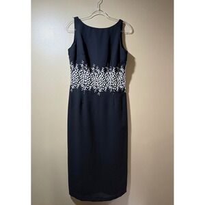 Kay Unger Mindel Vintage Black Embroidered Cocktail Evening Dress Sz 8 Y2K Crepe